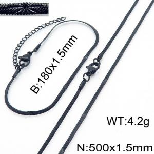 1.5mm Width Black Color Stainless Steel Herringbone bracelet Necklace Jewelry Set with Special Marking - KS198729-Z