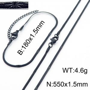 1.5mm Width Black Color Stainless Steel Herringbone bracelet Necklace Jewelry Set with Special Marking - KS198730-Z