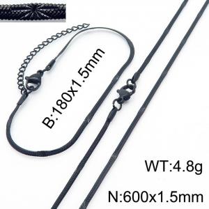 1.5mm Width Black Color Stainless Steel Herringbone bracelet Necklace Jewelry Set with Special Marking - KS198731-Z