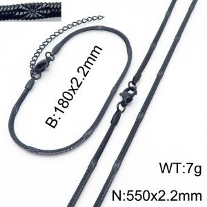 2.2mm Width Black Plating Stainless Steel Herringbone bracelet Necklace Jewelry Set with Special Marking - KS198742-Z