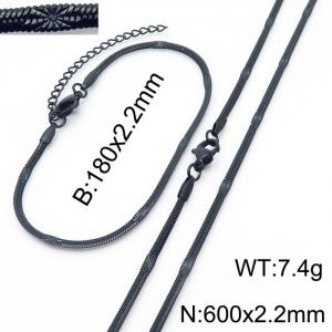 2.2mm Width Black Plating Stainless Steel Herringbone bracelet Necklace Jewelry Set with Special Marking - KS198743-Z
