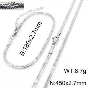 2.7mm Width Silver Color Stainless Steel Herringbone bracelet Necklace Jewelry Set with Special Marking - KS198744-Z