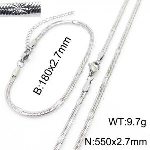 2.7mm Width Silver Color Stainless Steel Herringbone bracelet Necklace Jewelry Set with Special Marking - KS198746-Z
