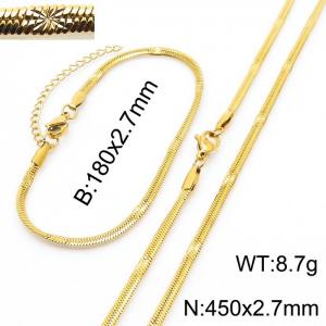 2.7mm Width Gold Plating Stainless Steel Herringbone bracelet Necklace Jewelry Set with Special Marking - KS198748-Z
