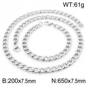 Stylish 7.5mm Stainless Steel Silver NK Bracelet Necklace Accessory Set - KS198788-Z