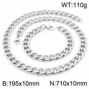 Stylish 10mm Stainless Steel Silver NK Bracelet Necklace Accessory Set - KS198796-Z