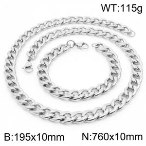 Stylish 10mm Stainless Steel Silver NK Bracelet Necklace Accessory Set - KS198797-Z