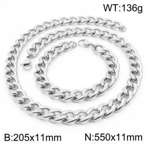 Stylish 11mm Stainless Steel Silver NK Bracelet Necklace Accessory Set - KS198799-Z