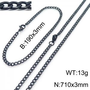 Stainless steel 190x3mm&710x3mm cuban chain fashional lobster clasp classic simple style black sets - KS198809-Z