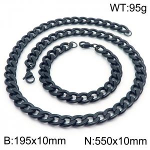 Stainless steel 195x10mm&550x10mm cuban chain fashional lobster clasp classic simple style black sets - KS198876-Z