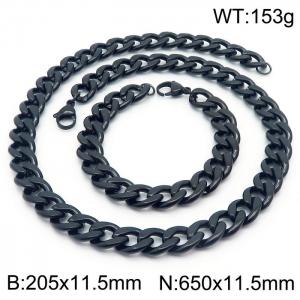 Stainless steel 205x11.5mm&650x11.5mm cuban chain fashional lobster clasp classic simple style black sets - KS198892-Z