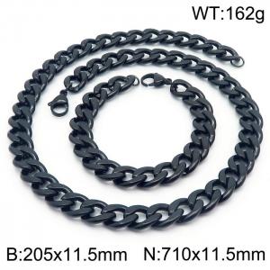 Stainless steel 205x11.5mm&710x11.5mm cuban chain fashional lobster clasp classic simple style black sets - KS198893-Z