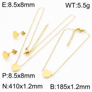 Stainless steel 410x1.2mm&185x1.2mm welding chain lobster clasp  solid heart charm gold set - KS199055-K