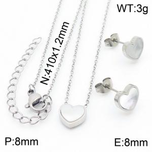 Stainless steel 410x1.2mm welding chain lobster clasp shell heart charm silver set - KS199059-K