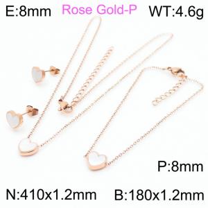 Stainless steel 410x1.2mm&180x1.2mm welding chain lobster clasp shell heart charm rose gold set - KS199060-K
