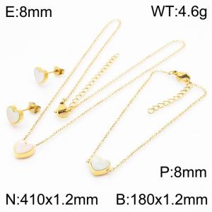 Stainless steel 410x1.2mm&180x1.2mm welding chain lobster clasp shell heart charm gold set - KS199062-K