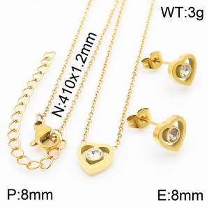 Stainless steel 410x1.2mm welding chain lobster clasp crystal heart charm gold set - KS199063-K