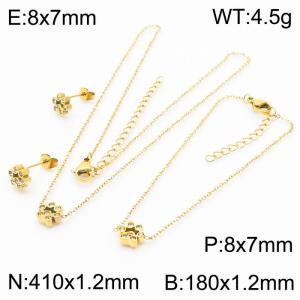 Stainless steel 410x1.2mm&180x1.2mm welding chain lobster clasp crystal dog palm charm gold set - KS199072-K