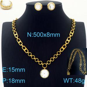 Stainless steel 500x8mm mixed combined chain white glass stone charm fashional lobster clasp trendy crystal gold earring sets - KS199444-Z
