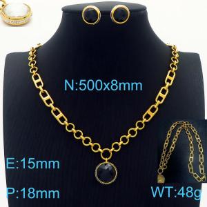 Stainless steel 500x8mm mixed combined chain black glass stone charm fashional lobster clasp trendy crystal gold earring sets - KS199446-Z