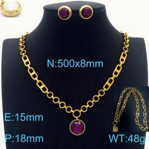Stainless steel 500x8mm mixed combined chain light purple glass stone charm fashional lobster clasp trendy crystal gold earring sets - KS199448-Z