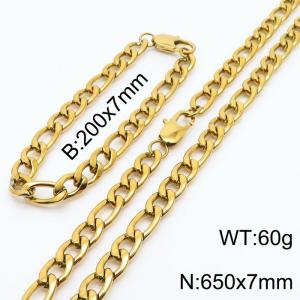 7mm simple fashion Stainless Steel 3:1NK Chain Gold Plated bracelet Necklace two-piece set - KS199893-Z
