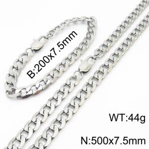 7.5mm simple fashion silver Stainless Steel Cut edge NK Chain bracelet Necklace two-piece set - KS200009-Z