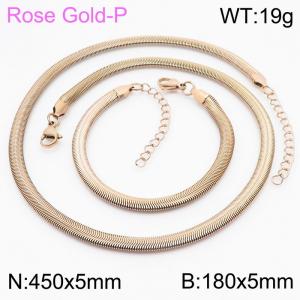 Stainless steel 180x5mm&450x5mm snake chain with extended chain classic rose gold chain sets - KS200375-Z