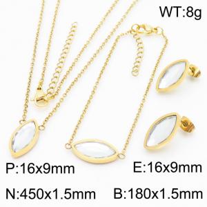 45cm Long Gold Color Stainless Steel Jewelry Sets Oval Crystal Glass Pendant Link Chain Necklace Bracelets Stud Earrings For Women - KS200527-KFC