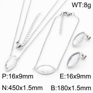 45cm Long Silver Color Stainless Steel Jewelry Sets Oval Crystal Glass Pendant Link Chain Necklace Bracelets Stud Earrings For Women - KS200529-KFC