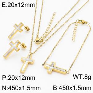 Personalized design of French stainless steel cross inlaid shell accessories women's three-piece set - KS200618-KFC
