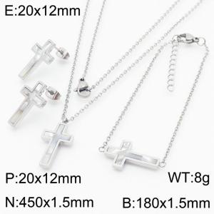 Personalized design of French stainless steel cross inlaid shell accessories women's three-piece set - KS200620-KFC