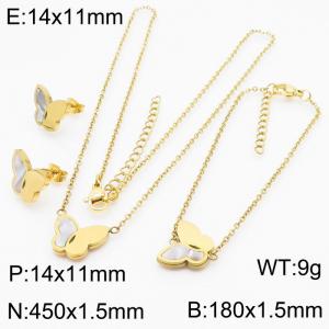 Personalized design of French stainless steel butterfly inlaid shell accessories women's three-piece set - KS200622-KFC