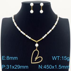 Fashion women's hollow peach heart pearl necklace - KS200625-KFC