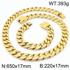 Stainless steel european 650x17mm&220x17mm cuban chain classic clasp strong gold bracelets sets - KS200652-KJX