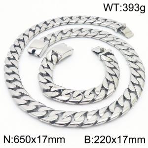 Stainless steel european 650x17mm&220x17mm cuban chain classic clasp strong gold bracelets sets - KS200653-KJX