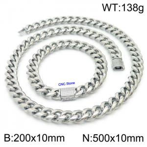Stainless steel 200x10mm Necklace 500x10mm cuban chain Bracelet with CNC  Stone clasp Sets - KS200715-Z