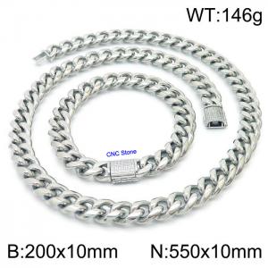 Stainless steel 200x10mm Necklace 550x10mm cuban chain Bracelet with CNC  Stone clasp Sets - KS200716-Z