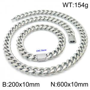 Stainless steel 200x10mm Necklace 600x10mm cuban chain Bracelet with CNC  Stone clasp Sets - KS200717-Z