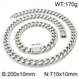 Stainless steel 200x10mm Necklace 710x10mm cuban chain Bracelet with CNC  Stone clasp Sets - KS200719-Z