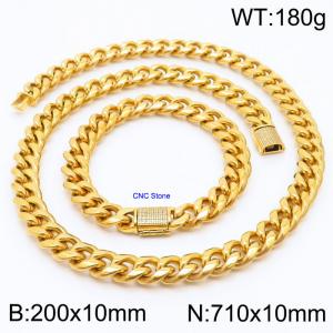 Stainless steel 200x10mm Necklace 710x10mm cuban chain Bracelet with CNC  Stone clasp Gold Plated Sets - KS200726-Z