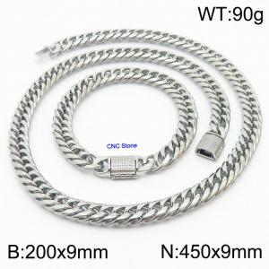 Stainless steel 200x9mm Necklace 450x9mm cuban chain Bracelet with CNC  Stone clasp Steel Sets - KS200728-Z