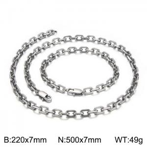 7mm width Stainless Steel Matte Black Rectangle Cable Chain Bracelet Necklace Set - KS201186-KFC