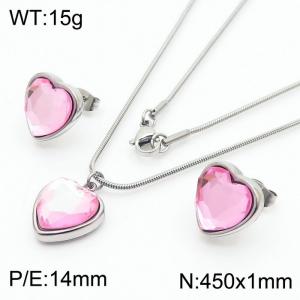Stainless Steel Ornaments Heart-shaped Hand pink zirconium steel color set - KS201234-Z