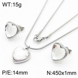 Stainless Steel Ornaments Heart-shaped hand White zirconium steel color set - KS201236-Z