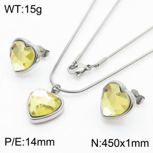 Stainless Steel Ornaments Heart-shaped hand Yellow Zircon Silver set - KS201240-Z