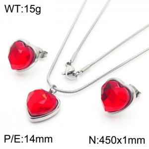 Stainless Steel Ornaments Heart-shaped hand Red Zircon Silver set - KS201242-Z