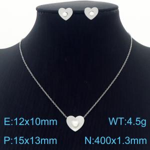 Stainless Steel Heart-shaped Shell Beads Women's steel color jewelry set - KS201275-KLX