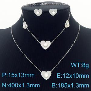 Stainless Steel Heart-shaped Shell beads Women's steel color jewelry three-piece set - KS201276-KLX