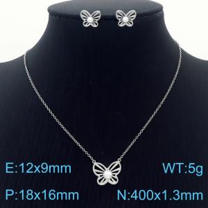 Stainless Steel Hollowed out Butterfly Shell Beads Women's steel color jewelry set - KS201277-KLX